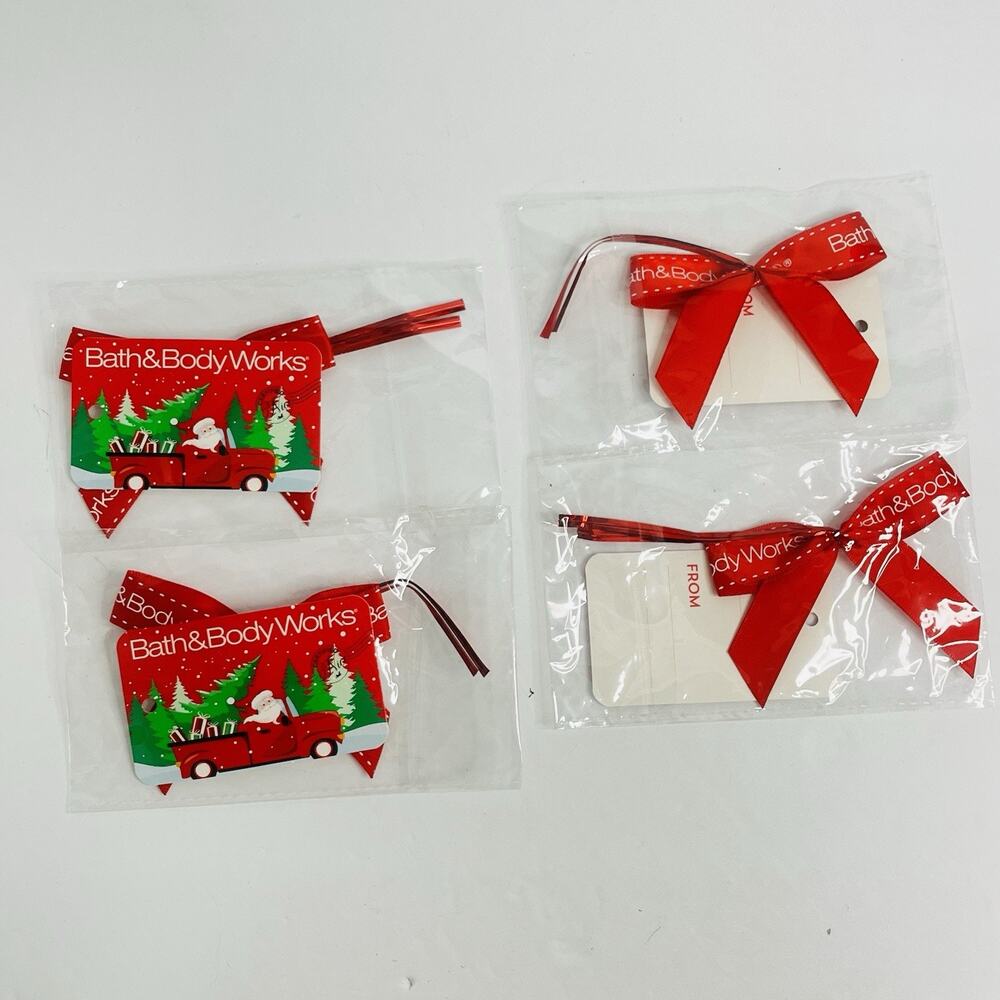 bath and body works gift tags christmas hoilday season bow‎ santa pickup truck